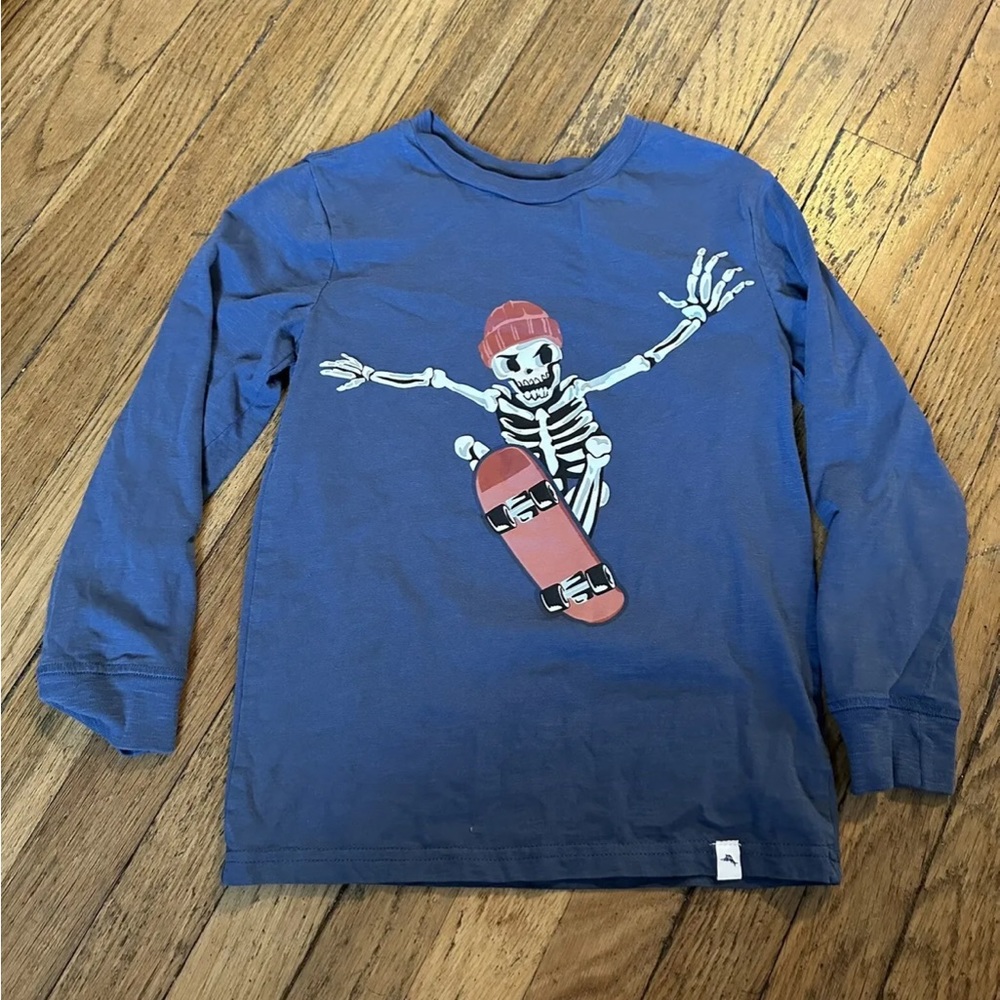 Tommy Bahama Long Sleeve Shirt Tee Skeleton Skateboard Kids Toddler Size M Blue